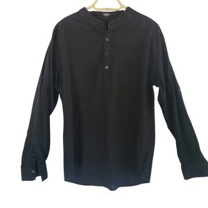 Coofandy Men’s Black Half Button Up Shirt 98% Ramie Size Large